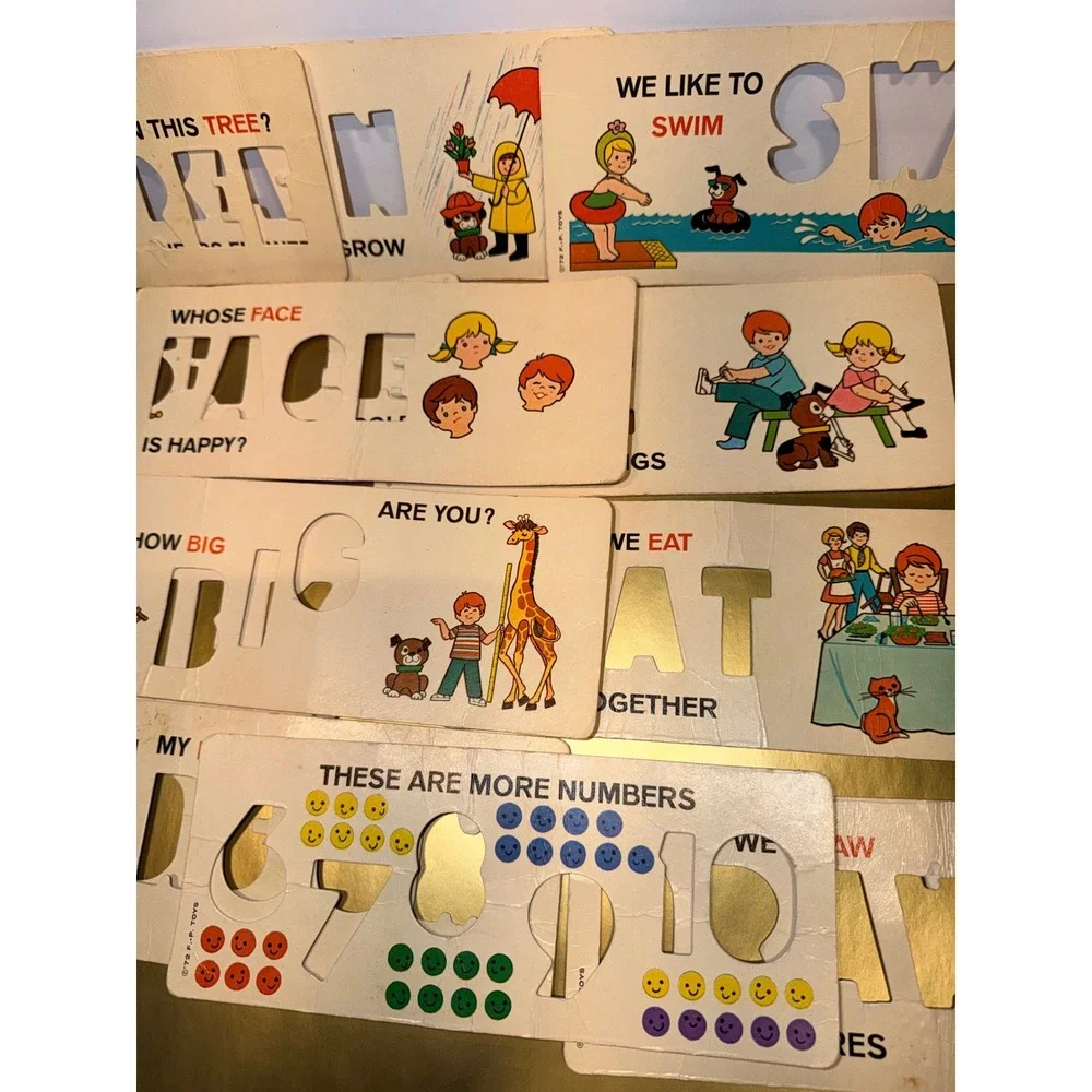 13 Vintage Fisher-Price Replacement Toys Educational Stencil Cards Words Numbers